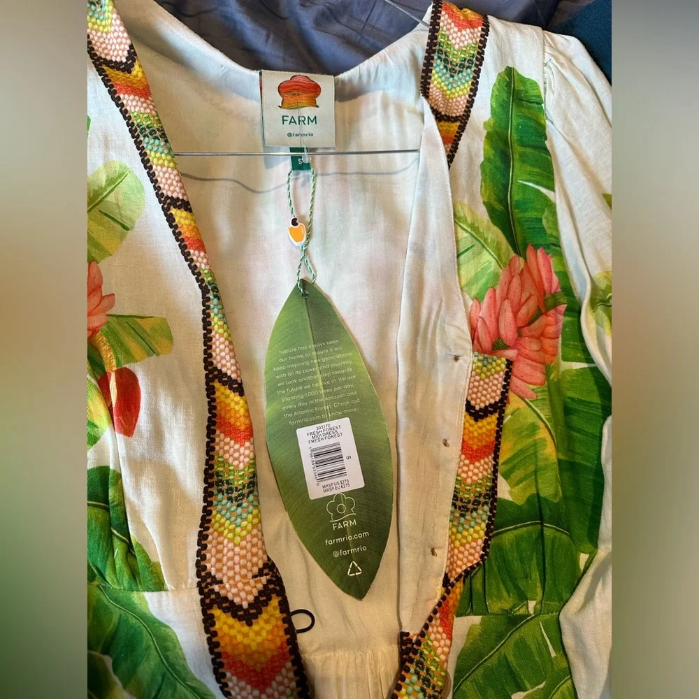 🎉Host pick 🎉NWT Farm Rio Fresh Forest Linen-Blend Midi-Dress - Picture 9 of 13